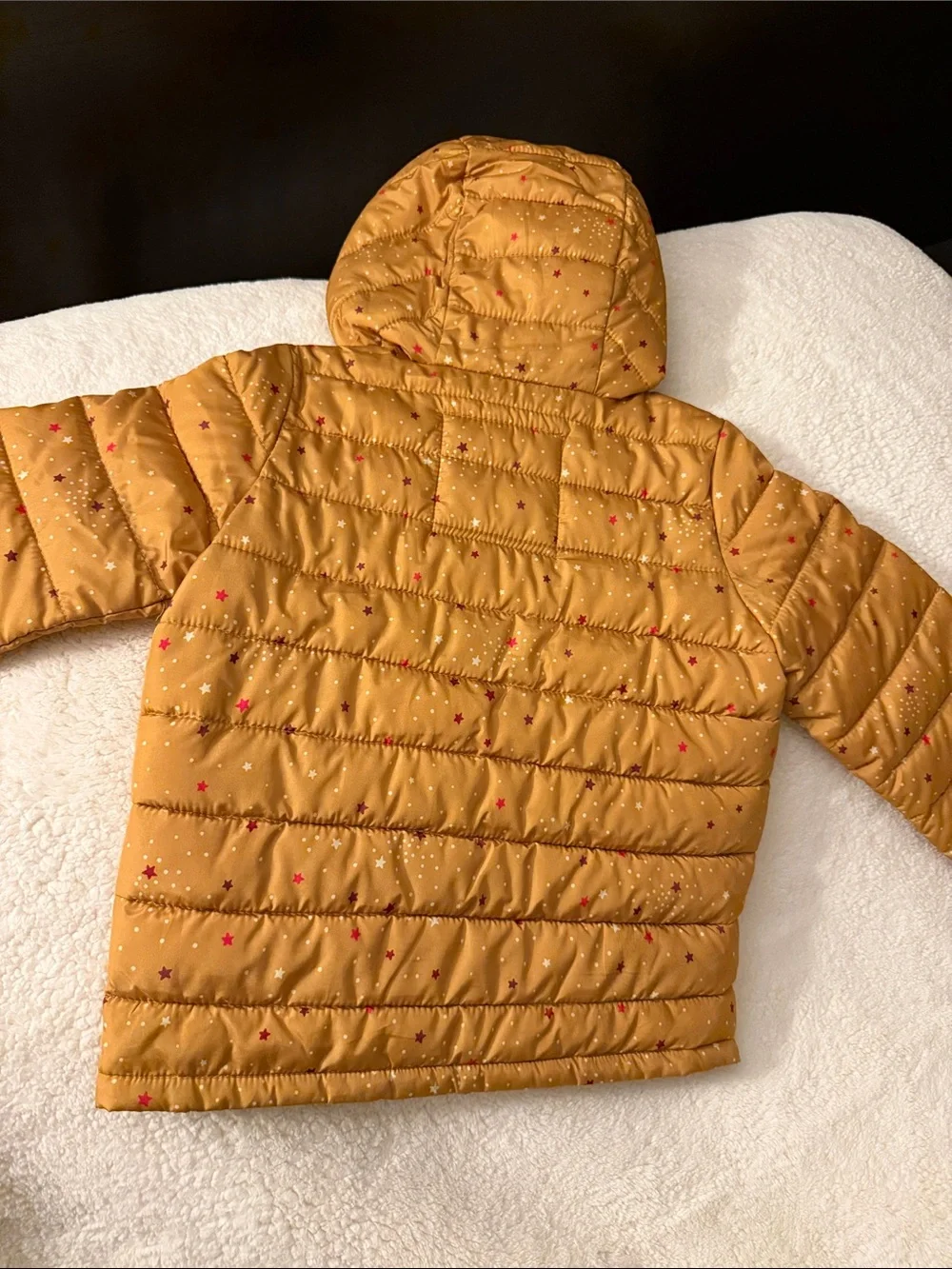 GAP Mustard Star-Print Puffer Jacket with Hood